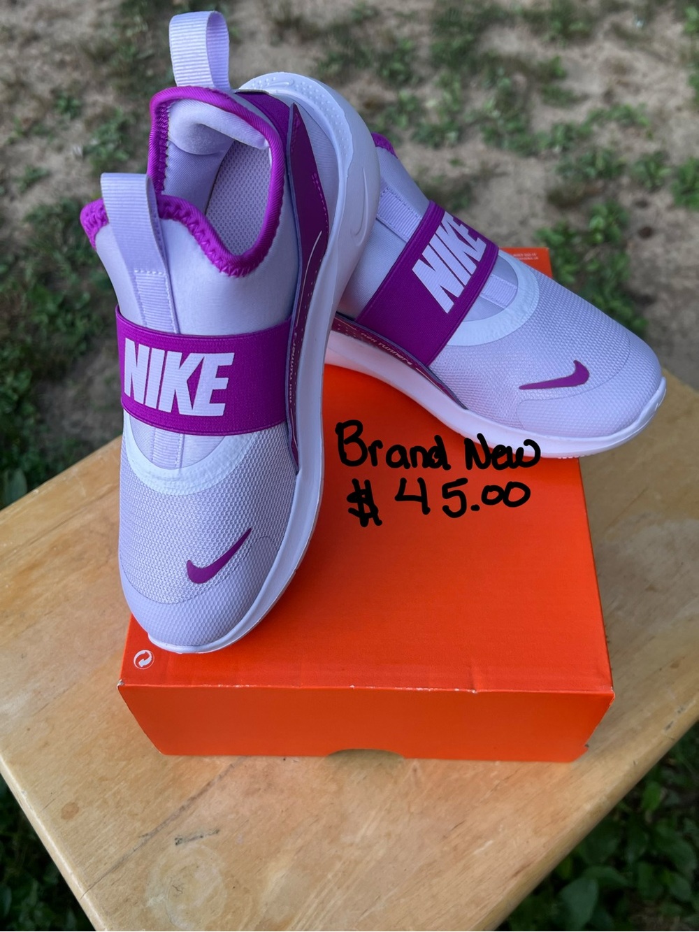 Nike Kids Slip-On Sneakers in Purple and White with Pink Accents